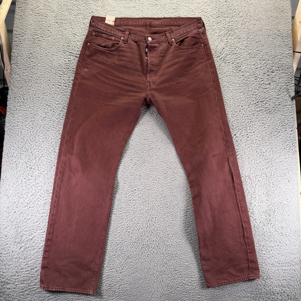 Levi's 501 Jeans Mens 38x34 Brown Denim Straight Leg Workwear Travel Button-Fly - Picture 1 of 10